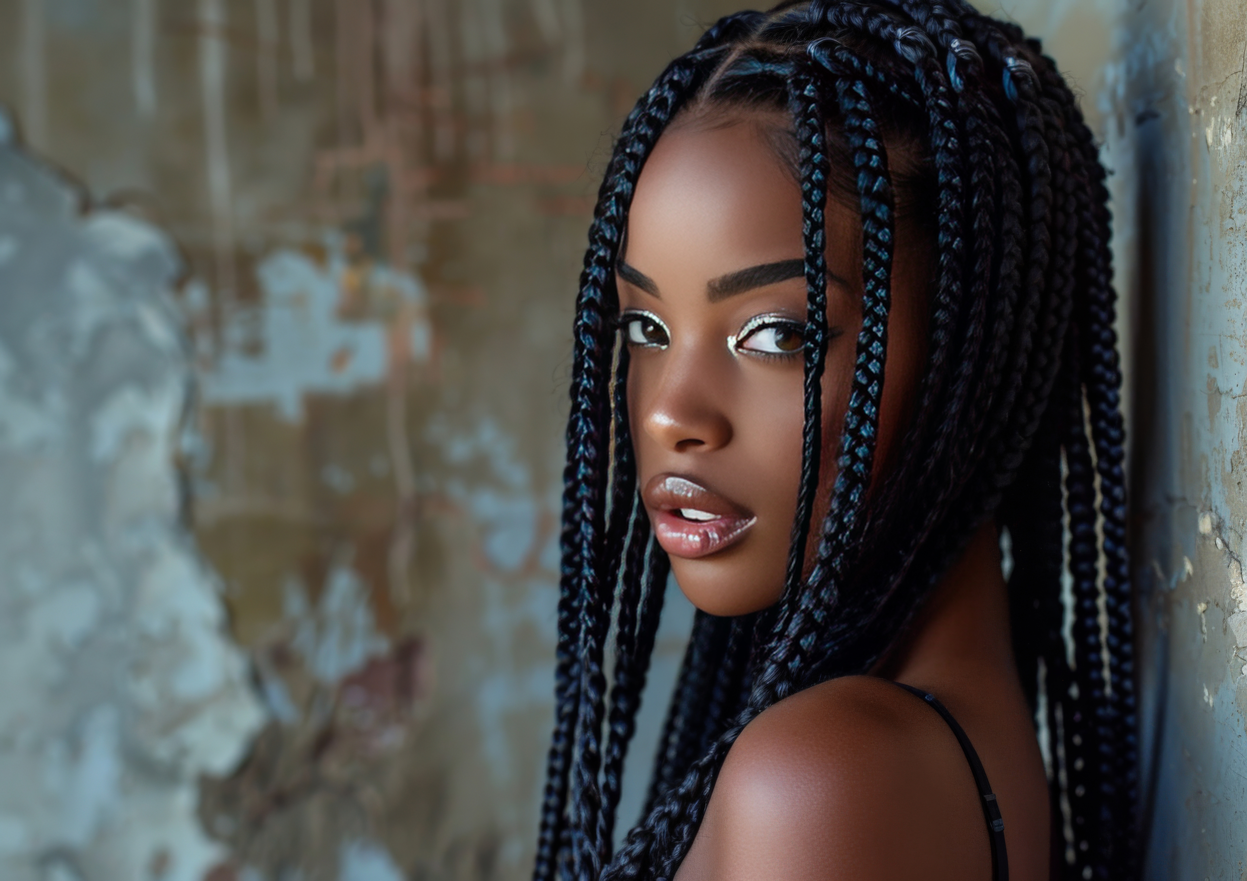 Professional braider with box braids